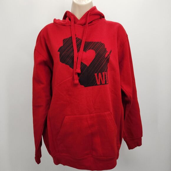 WI State Pullover Hoodie Women's Medium Red Cotton Blend Sweatshirt Souvenir - Picture 2 of 12